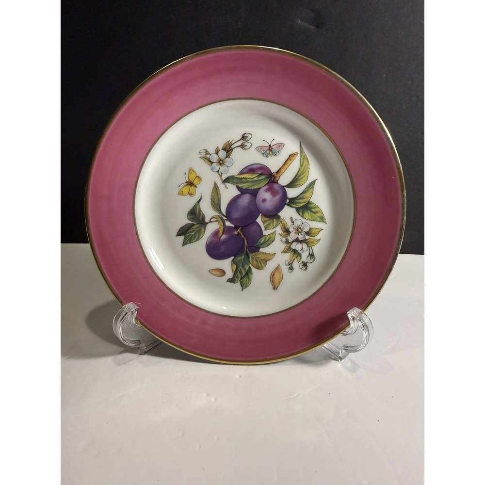 St. Limoges Pink Rim Fruit Dessert Salad Plate 7.5" Gold Trim Vintage